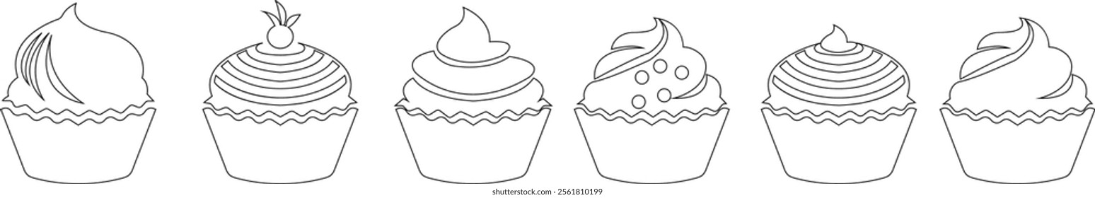 Simple cupcake icon set, bakery food graphic dessert design elements, muffin logo. Can be used as sign or symbols cupcake silhouette sweet pastries muffin. Pastry shop logo. on transparent background.