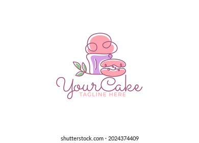 simple cupcake logo vector graphic with a cupcake, macaroon, and leaves for any business, especially for bakery, cakery, homemade cupcake, food and beverage, cafe, etc. 