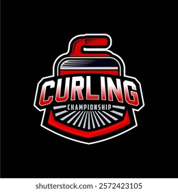 Simple curling logo sport vector with curling stone badge emblem