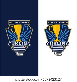 Simple curling logo sport vector with curling stone badge emblem