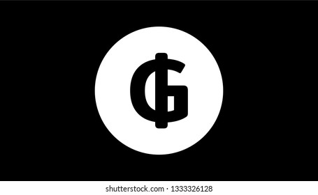 Simple Currency Icon Banknote Sign In Black And White : Paraguay’s Paraguayan Guaraní PYG G Bill Vector Illustration