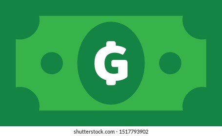 Simple Currency Icon Banknote Sign In Green And Circles : Haiti’s Haitian Gourde G Code HTG Bill Vector Illustration