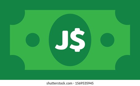 Simple Currency icon Banknote sign in green and circles : Jamaica’s Jamaican dollar J$ code JMD bill vector illustration