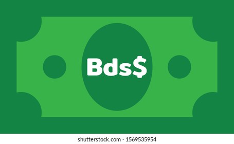 Simple Currency icon Banknote sign in green and circles : Barbados’s Barbadian dollar Bds$ code BBD bill vector illustration