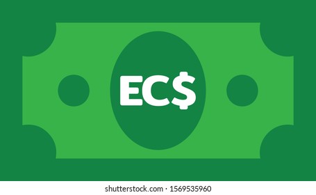 Simple Currency icon Banknote sign in green and circles : Eastern Caribbean dollar EC$ code XCD bill vector illustration
