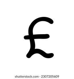 Simple currency money finance sign icon Pound Sterling. Vector illustration in hand made cartoon doodle style isolated on white background. For card, logo, decorating, banks.