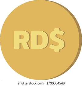 Simple Currency money symbols icon : Dominican Republic’s Dominican peso RD$ code DOP gold coin vector illustration