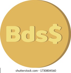 Simple Currency money symbols icon : Barbados’s Barbadian, dollar Bds$ code BBD gold coin vector illustration