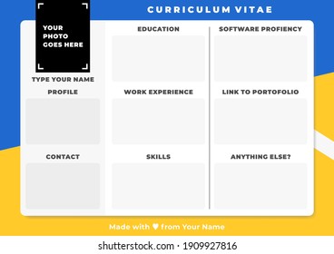 Simple Curriculum Vitae Template Design Layout blue and yellow combination. Resume Document Template. Minimalist modern cv resume for professional.