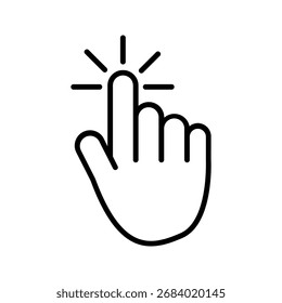 Clique com o cursor simples no ícone do vetor no estilo de contorno preto limpo. Ponteiro de computador minimalista com efeito de clique, ideal para tecnologia, navegação, interface de site, marketing digital, interação com o usuário, um