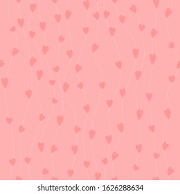 simple curve and heart shapes. vector seamless pattern. pink valentine repetitive background. textile paint. fabric swatch. wrapping paper. continuous print. romantic design element for card ad banner