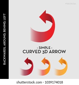 Simple curved 3d arrow going behind and upwards to the left with counterclockwise direction, in orange and red hues.