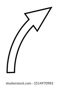 Simple curved arrow pointing up-right with a black outline on white background. Ideal for business, navigation, growth, progress, direction. Minimalist vector style.