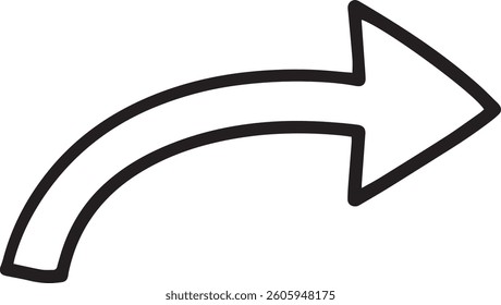 Simple curved arrow in white over a black background. Useful for directional concepts, presentations, or as a graphical element in designs
