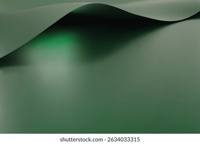 Simple curved green paper sheet background. 3d render curved edge of green paper in a minimalist design. vector illustration.