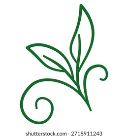 Contorno de rama de hoja curvada simple con arte de línea de remolino decorativo