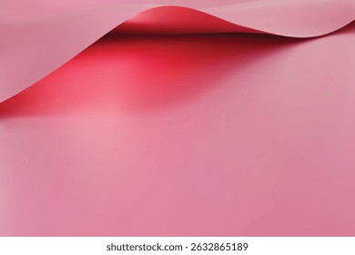 Simple curved pink paper sheet background. 3d render curved edge of pink paper in a minimalist design. vector illustration.