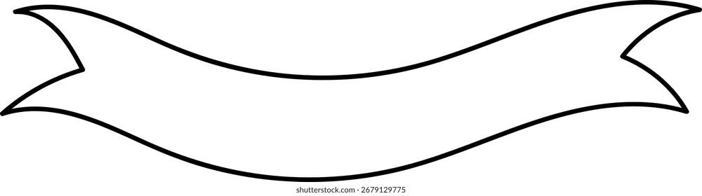 Una cinta curva simple con extremos puntiagudos en un estilo de dibujo de línea limpia. La forma elegante de la cinta se representa con líneas suaves y fluidas. Ilustración vectorial de dibujos animados.