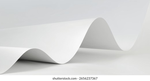 Fundo de folha de papel branco curvo simples. 3d renderizar borda curva de papel branco em um design minimalista. ilustração vetorial.