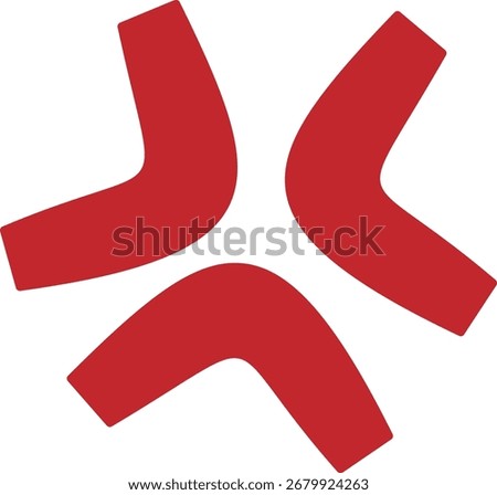 A simple, curvy, and minimalist icon for anger, with two red, stylized shapes.