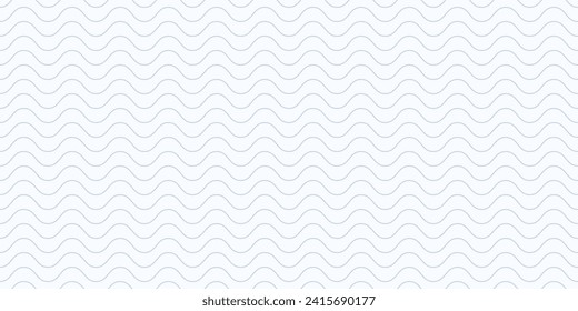 Simple curvy wavy lines pattern. Vector seamless texture with thin horizontal waves, stripes. Modern abstract blue and white minimal background, water surface illustration. Repeated minimalist design