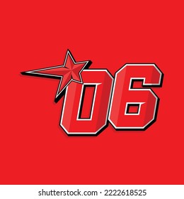 Simple custom number for sport and racing with star 06. Vector design