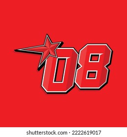 Simple custom number for sport and racing with star 08. Vector design