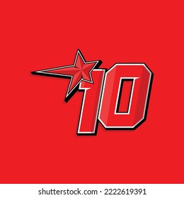 Simple custom number for sport and racing with star 10. Vector design