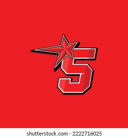Simple custom number for sport and racing with star 5. Vector design