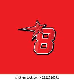 Simple custom number for sport and racing with star 8. Vector design