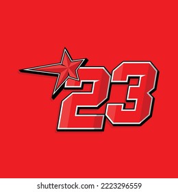 Simple custom number for sport and racing with star 23. Vector design