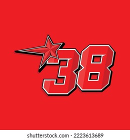 Simple custom number for sport and racing with star 38. Vector design