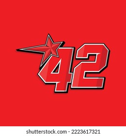 Simple custom number for sport and racing with star 42. Vector design