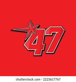 Simple custom number for sport and racing with star 47. Vector design