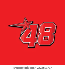 Simple custom number for sport and racing with star 48. Vector design