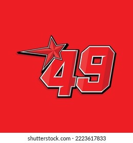 Simple número personalizado para deportes y carreras con estrella 49. Diseño de vectores