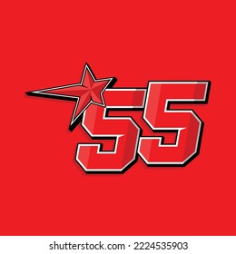 Simple custom number for sport and racing with star 55. Vector design