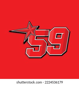 Simple custom number for sport and racing with star 59. Vector design