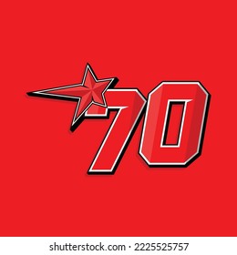 Simple custom number for sport and racing with star 70. Vector design