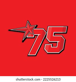 Simple custom number for sport and racing with star 75. Vector design