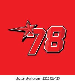 Simple custom number for sport and racing with star 78. Vector design