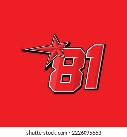 Simple custom number for sport and racing with star 81. Vector design