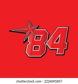 Simple custom number for sport and racing with star 84. Vector design