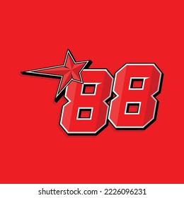Simple custom number for sport and racing with star 88. Vector design
