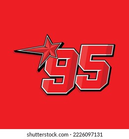 Simple custom number for sport and racing with star 95. Vector design