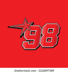 Simple custom number for sport and racing with star 98. Vector design