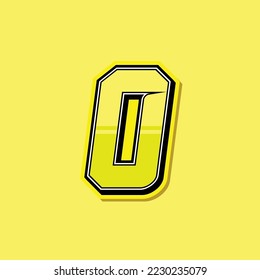 Simple custom number for sport and racing with yellow colour. Vector design number 0