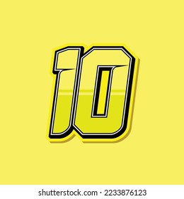 Simple custom number for sport and racing with yellow colour. Vector design number 10