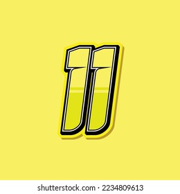 Simple custom number for sport and racing with yellow colour. Vector design number 11