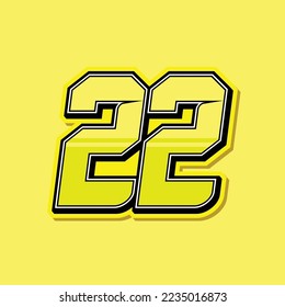 Simple custom number for sport and racing with yellow colour. Vector design number 22